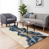 Tidal Trance – Hand Tufted Wool Rug in Teal Blue/Beige