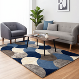 Lunar Offset – Hand Tufted Wool Rug in Navy Blue/Warm Grey