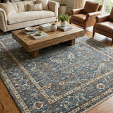 Raahi Neel – Hand Knotted Wool Rug in Slate Blue/White