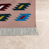 Rangtara – Hand Woven Cotton Rug in Pink/Light Blue