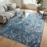 Nocturne Bloom – Hand Knotted Wool Rug in Prussian Blue/White