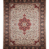 Shahrzarin – Hand Knotted Wool Rug in Cream/Brick Red
