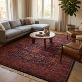 Zorayan – Hand Knotted Wool Rug in Ink Blue/Orange Rust