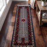 Badakhshan – Hand Knotted Wool Rug in Bluish Grey/Red