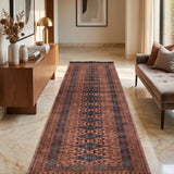 Turanbahar – Hand Knotted Wool Rug in Sand Brown/Teal Blue