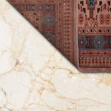 Turanbahar – Hand Knotted Wool Rug in Sand Brown/Teal Blue