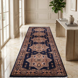 Mehrdokht – Hand Knotted Wool Rug in Navy Blue/Peach