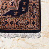 Mehrdokht – Hand Knotted Wool Rug in Navy Blue/Peach