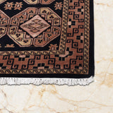 Sormehzar – Hand Knotted Wool Rug in Navy Blue/Peach