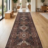 Rostam – Hand Knotted Wool Rug in Navy Blue/Rust Brown
