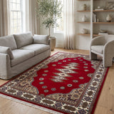 Aksaran – Hand Knotted Wool Rug in Red/Cream