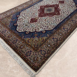 Aftabzar – Hand Knotted Wool Rug in Indigo Blue/Cream