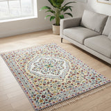 Gulshan Bloom – Chain Stitch Embroidery Cotton Rug in Lemon Yellow/Mint Green