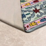 Gulshan Bloom – Chain Stitch Embroidery Cotton Rug in Lemon Yellow/Mint Green