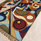 Chromatic Orbit – Chain Stitch Embroidery Cotton Rug in Rust/Blue