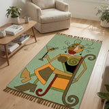 Aperitif Muse – Chain Stitch Embroidery Cotton Rug in Sage Green/Orange