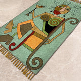 Aperitif Muse – Chain Stitch Embroidery Cotton Rug in Sage Green/Orange