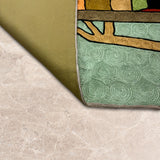 Aperitif Muse – Chain Stitch Embroidery Cotton Rug in Sage Green/Orange