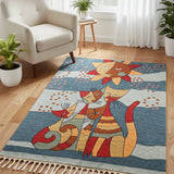 Solar Whiskers – Chain Stitch Embroidery Cotton Rug in Grey/Red