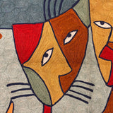 Solar Whiskers – Chain Stitch Embroidery Cotton Rug in Grey/Red