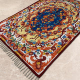 Garden Reverie – Chain Stitch Embroidery Cotton Rug in Prussian Blue/Orange