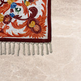 Garden Reverie – Chain Stitch Embroidery Cotton Rug in Prussian Blue/Orange