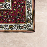 Courtyard Bloom – Chain Stitch Embroidery Cotton Rug in Maroon/Ivory