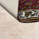 Courtyard Bloom – Chain Stitch Embroidery Cotton Rug in Maroon/Ivory