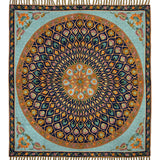 Mandala Reverie – Chain Stitch Embroidery Cotton Rug in Navy Blue/Sea Blue