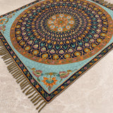 Mandala Reverie – Chain Stitch Embroidery Cotton Rug in Navy Blue/Sea Blue