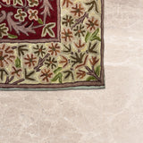 Gulraaz Haven – Chain Stitch Embroidery Cotton Rug in Maroon/Pista Green