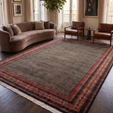 Rostamdar – Hand Knotted Wool Rug in Black/Maroon