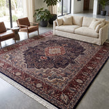 Shahmehr – Hand Knotted Wool Rug in Navy Blue/Maroon