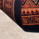 Kohsaran – Hand Knotted Wool Rug in Navy Blue/Rust