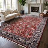 Shirvandar – Hand Knotted Wool Rug in Maroon/Navy Blue