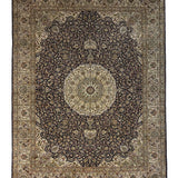 Mahzarin – Hand Knotted Silk Rug in Navy Blue/Ivory