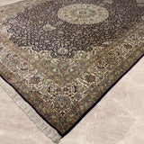 Mahzarin – Hand Knotted Silk Rug in Navy Blue/Ivory