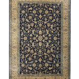 Nayabgul – Hand Knotted Silk Rug in Navy Blue/Cream