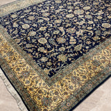 Nayabgul – Hand Knotted Silk Rug in Navy Blue/Cream