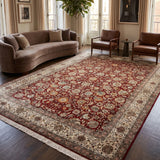 Rangrezan – Hand Knotted Silk Rug in Deep Red/Ivory