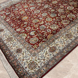 Rangrezan – Hand Knotted Silk Rug in Deep Red/Ivory