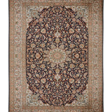 Shahbanu – Hand Knotted Silk Rug in Navy Blue/Ivory