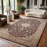 Shahbanu – Hand Knotted Silk Rug in Navy Blue/Ivory