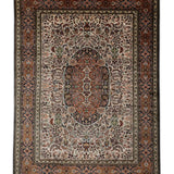 Roshnaz – Hand Knotted Silk Rug in Ivory/Orange Rust