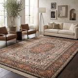 Roshnaz – Hand Knotted Silk Rug in Ivory/Orange Rust