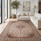 Mehrnigar – Hand Knotted Silk Rug in Ivory/Orange Rust