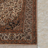 Mehrnigar – Hand Knotted Silk Rug in Ivory/Orange Rust