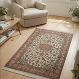 Niloferan – Hand Knotted Silk Rug in Ivory/Peach