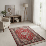 Surkhara – Hand Knotted Silk Rug in Crimson Red/Ivory