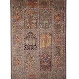 Bagh-e-Simar – Hand Knotted Silk Rug in Ivory/Navy Blue
